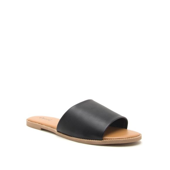 Black Vegan Leather Slide Sandals - Picture 2 of 5